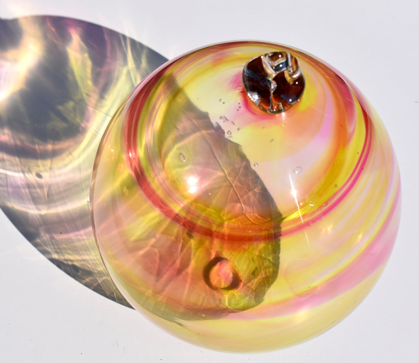 Cranberry Pink & Lime Wispy X-Large Glass Bauble - Corley Studio Shop