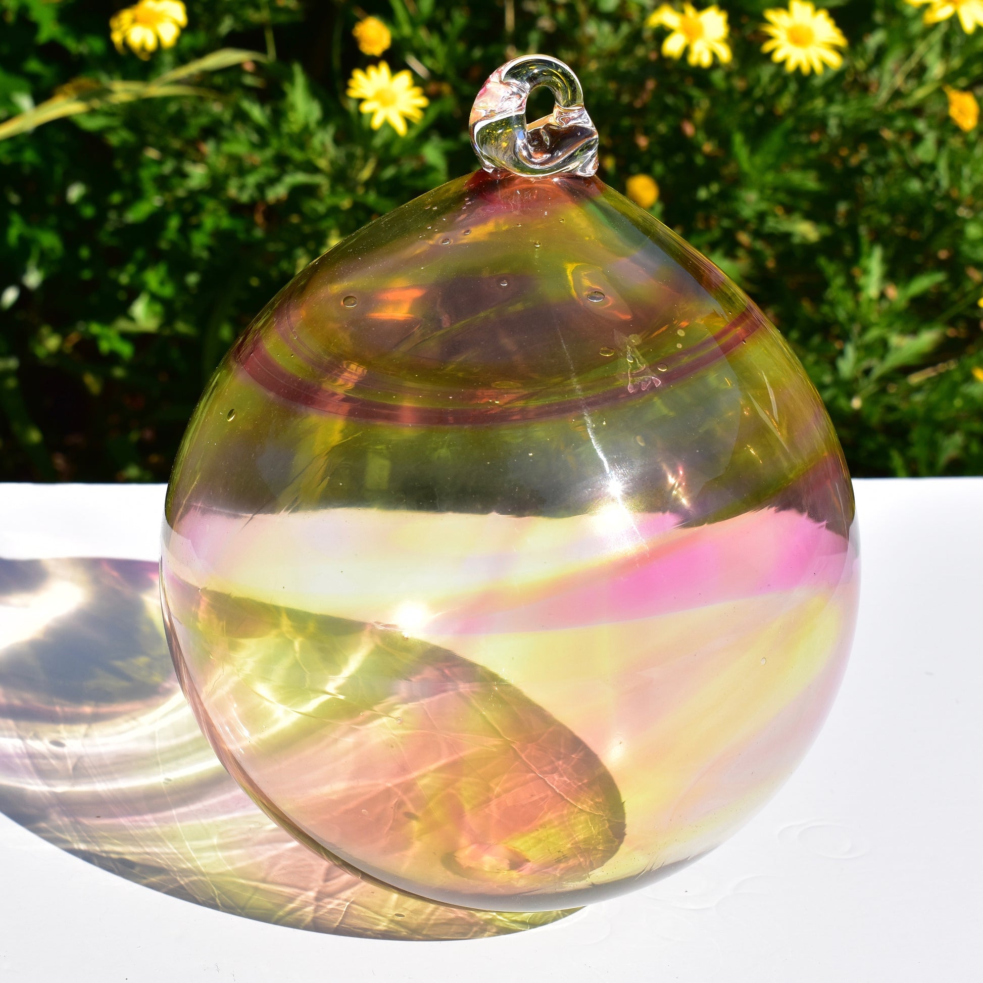 Cranberry Pink & Lime Wispy X-Large Glass Bauble - Corley Studio Shop