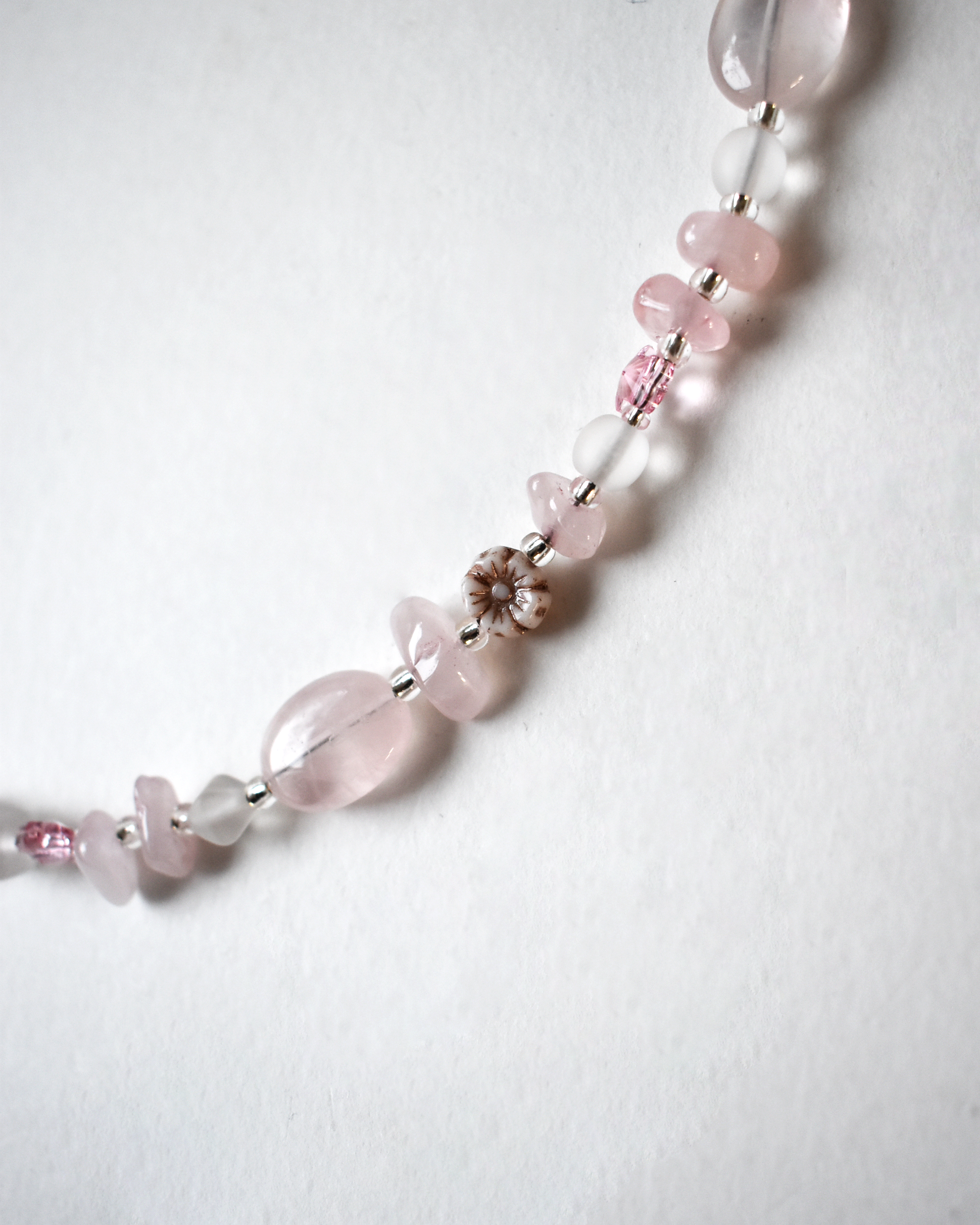 Soft Pink Rose Quartz Floral Necklace