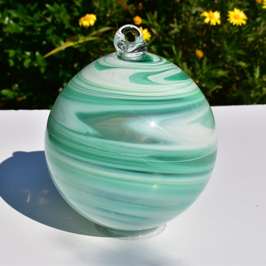 Aquamarine & Opal Swirly Glass X-Large Bauble - Corley Studio Shop