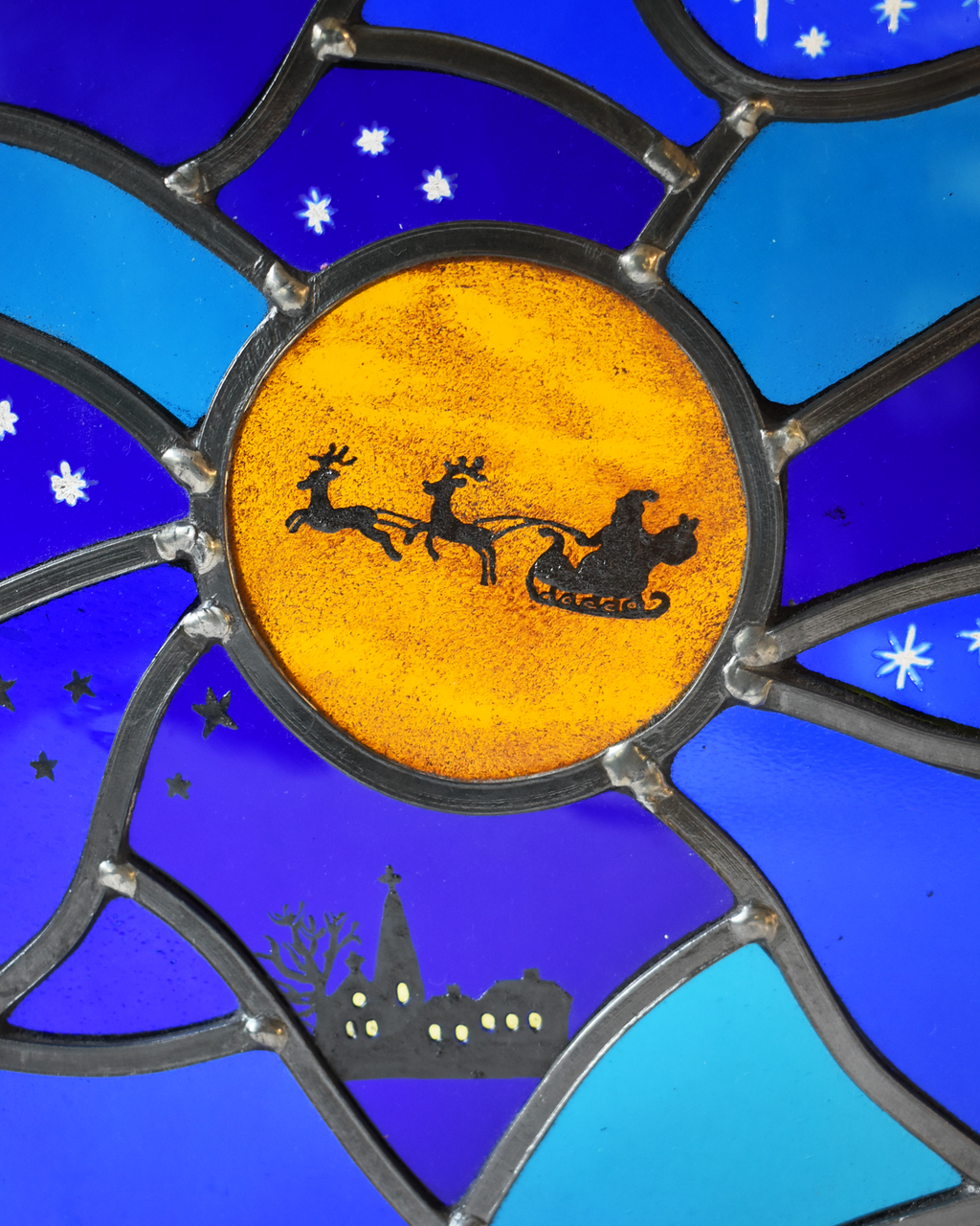 'Santa's Sleigh' - Stained Glass Hanging Panel