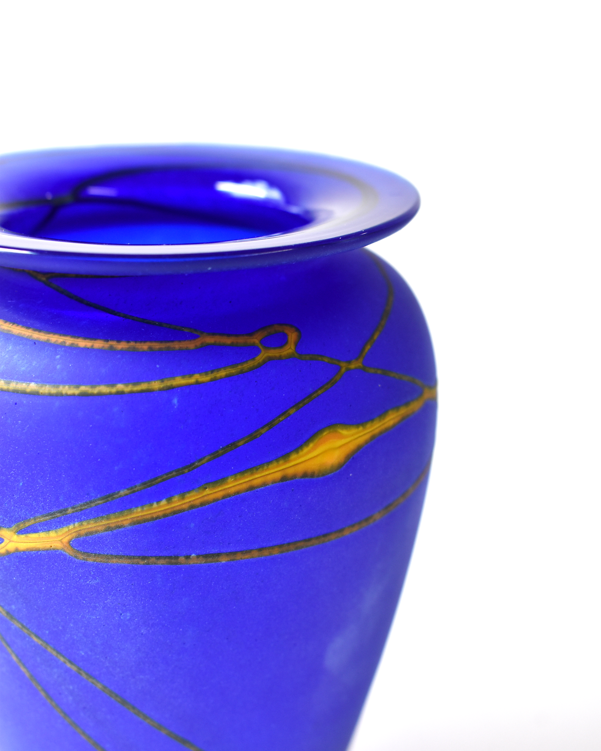 Handblown Bright Blue & Amber Stripe Glass Vase