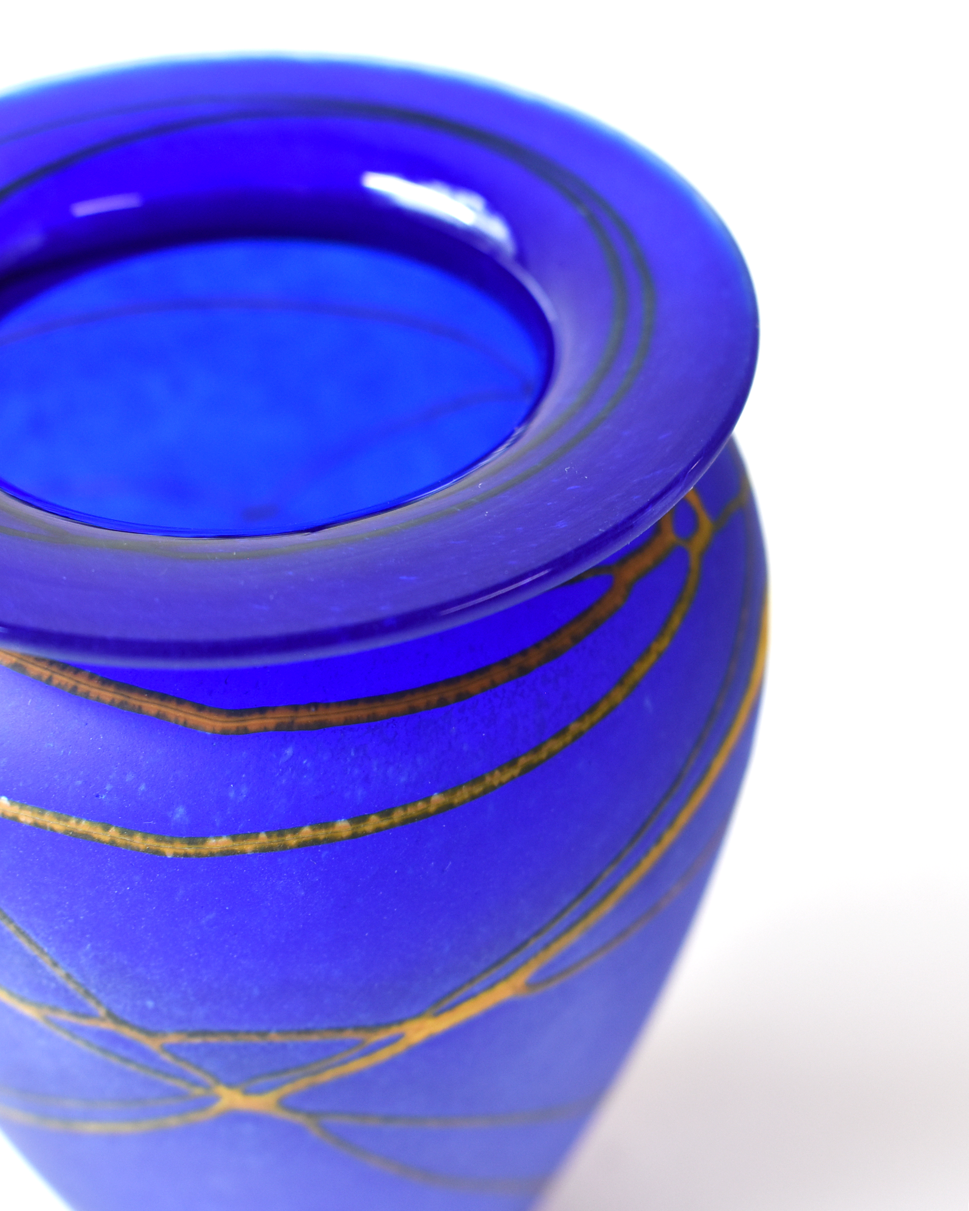 Handblown Bright Blue & Amber Stripe Glass Vase