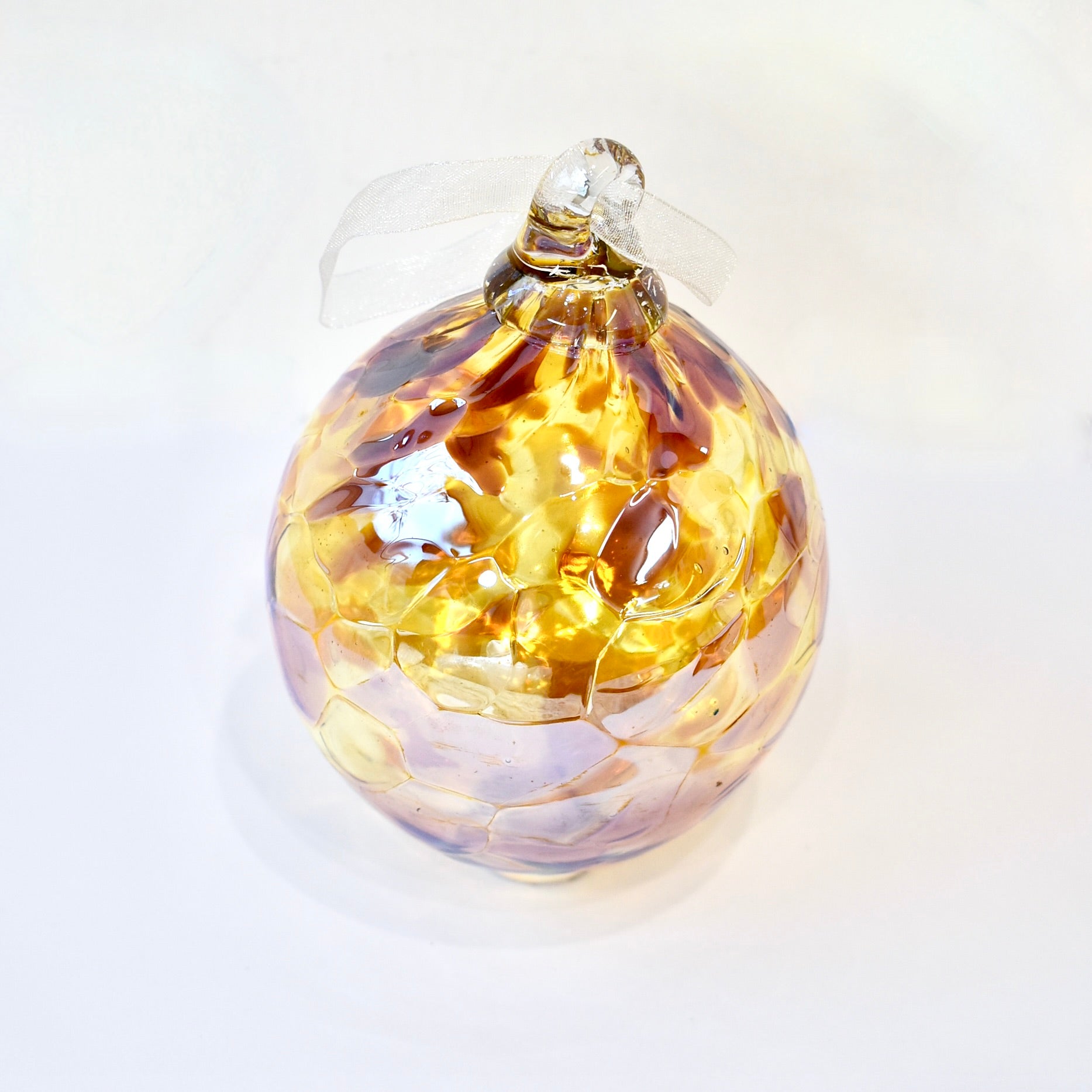 Iridescent Pale Amber & Russet Bauble Small