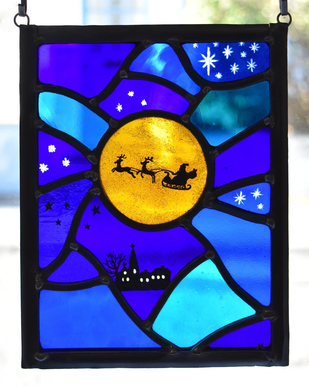 'Santa's Sleigh' - Stained Glass Hanging Panel