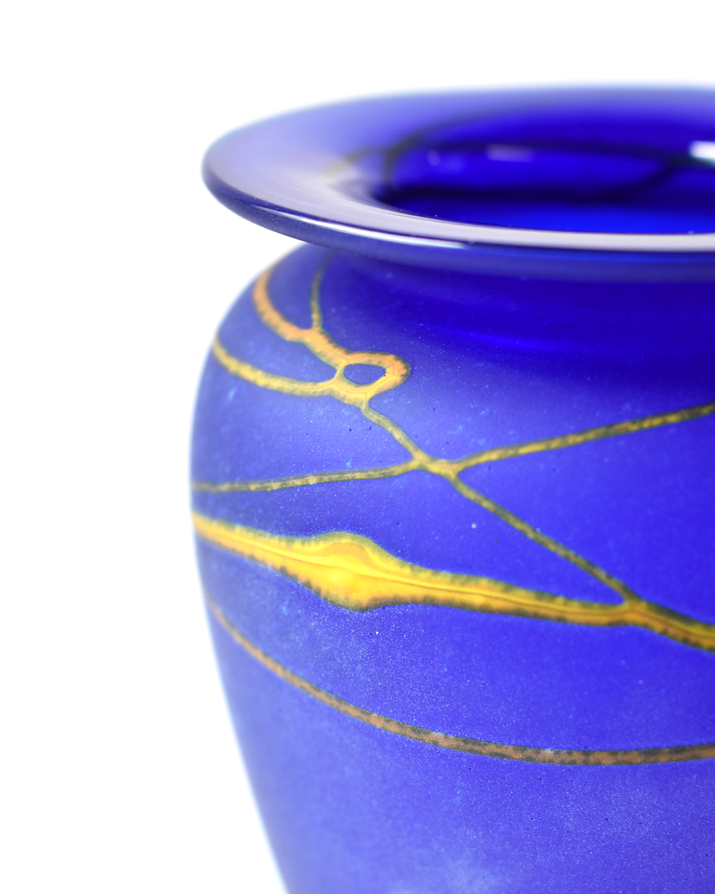 Handblown Bright Blue & Amber Stripe Glass Vase