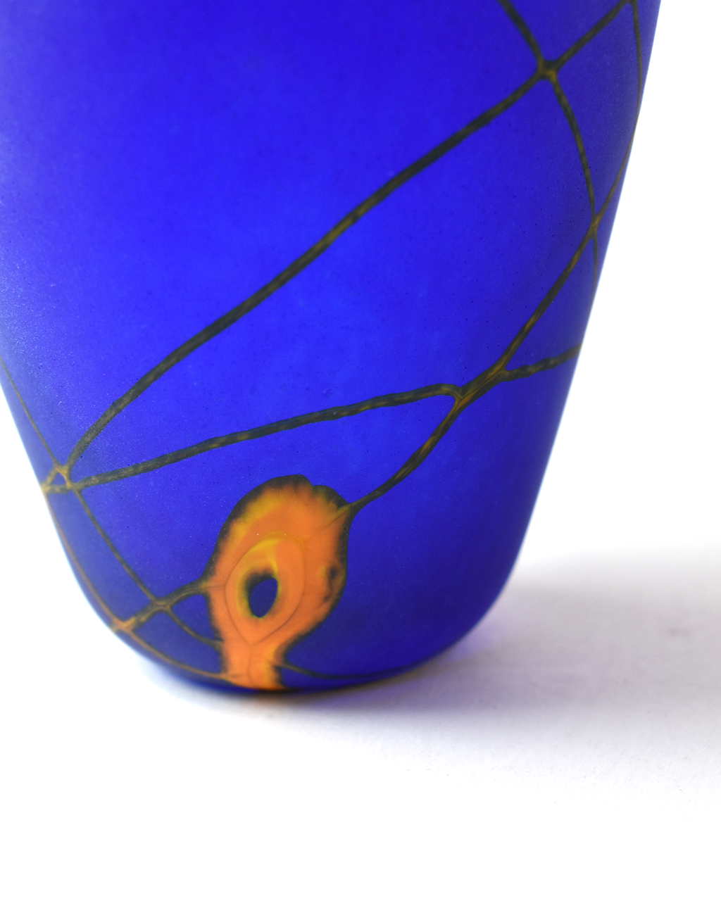 Handblown Bright Blue & Amber Stripe Glass Vase