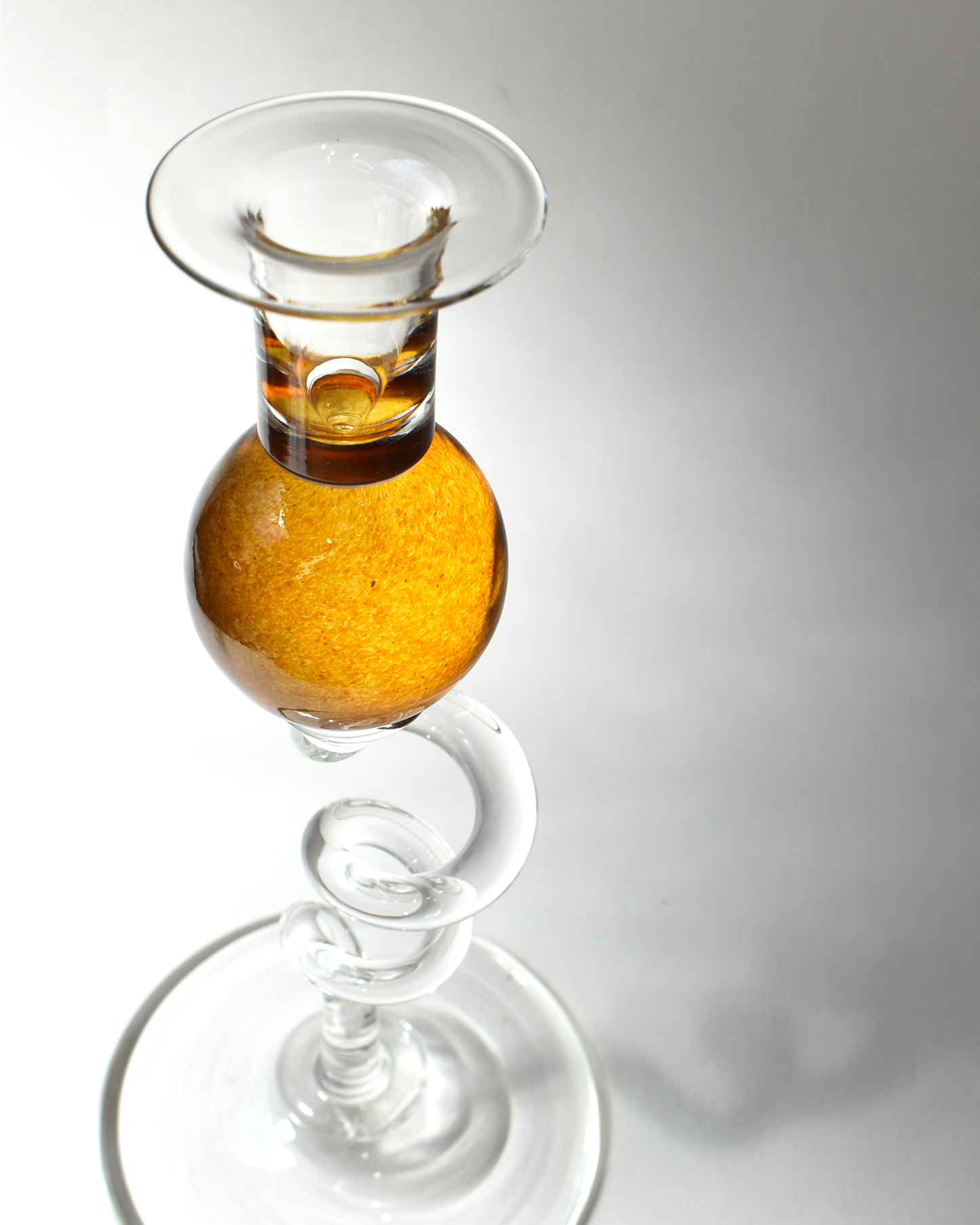 Amber 'Colourball' Blown Glass Candlestick