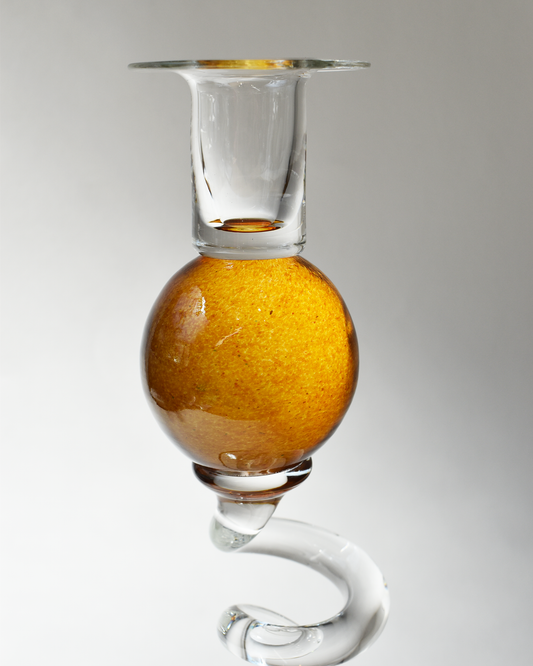 Amber 'Colourball' Blown Glass Candlestick