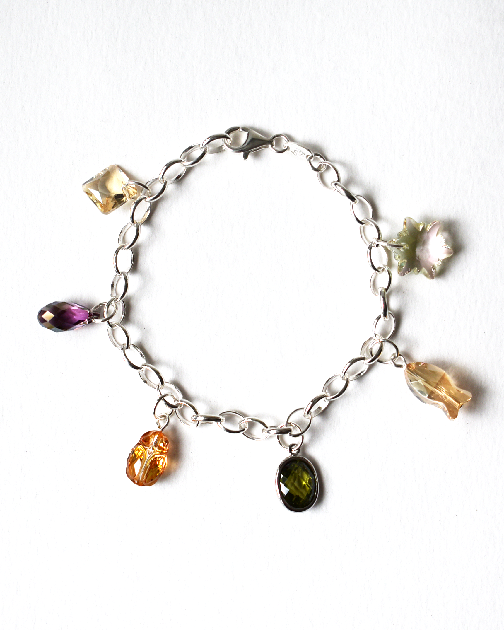 Champagne & Olive Crystal Charm Bracelet