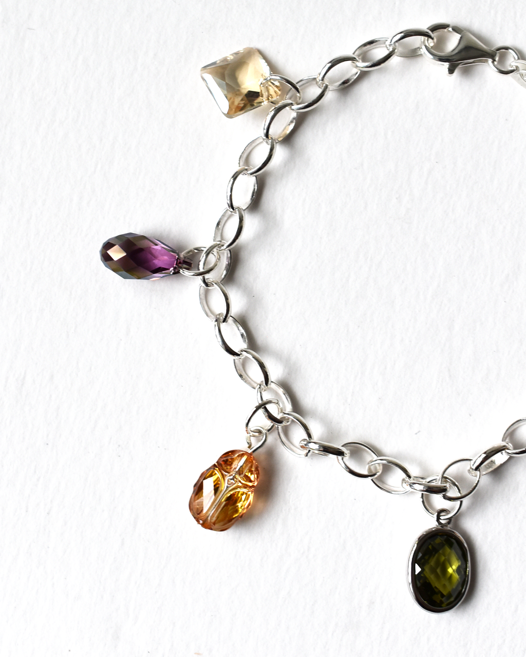 Champagne & Olive Crystal Charm Bracelet