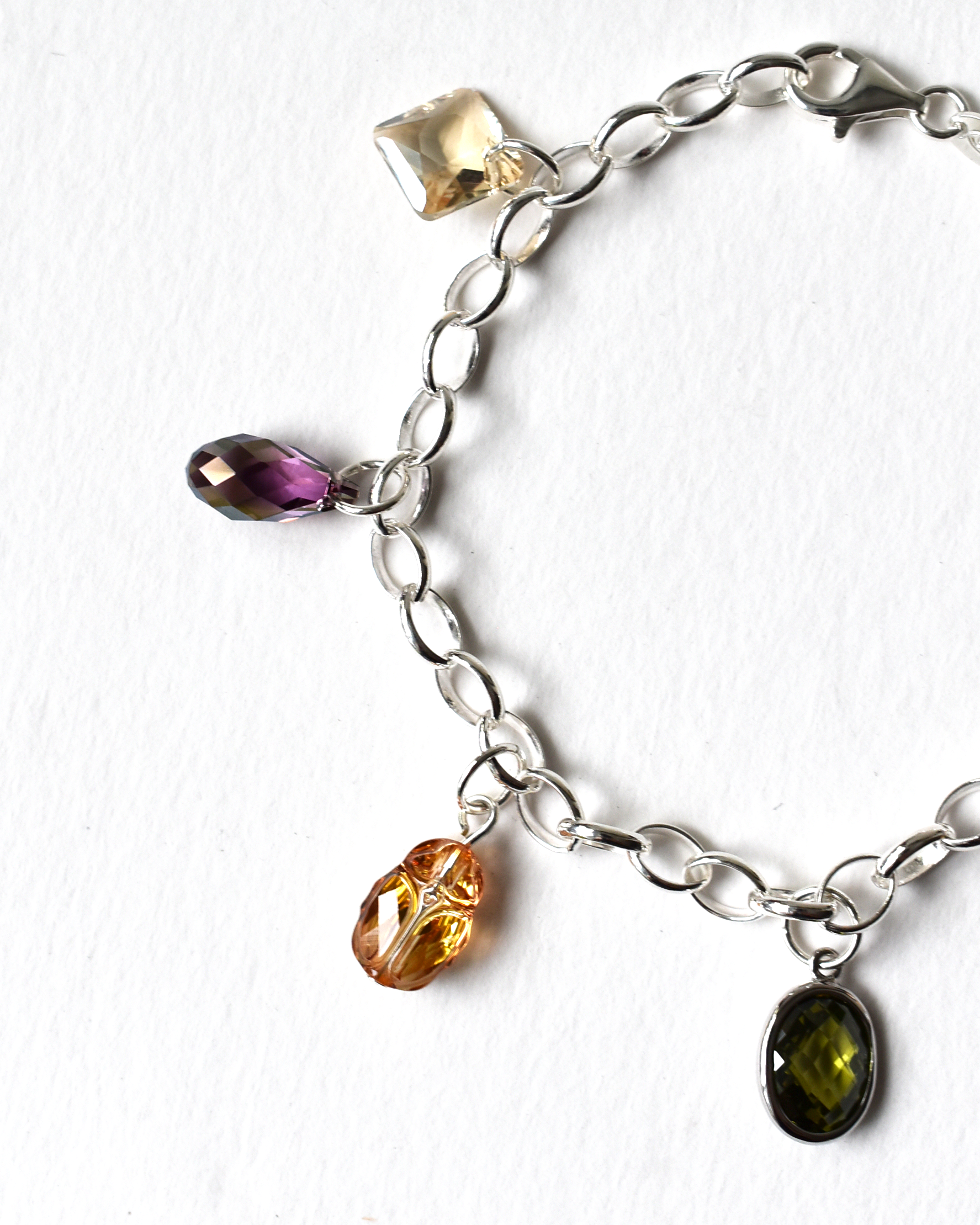 Champagne & Olive Crystal Charm Bracelet