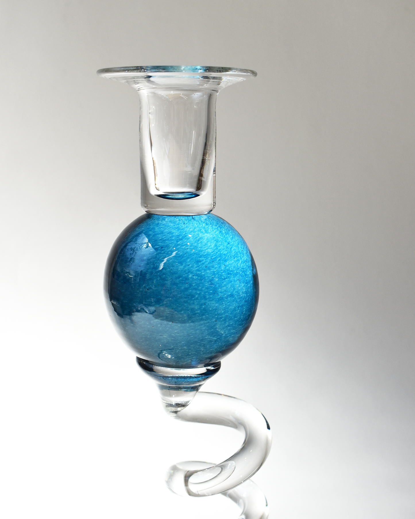 Aqua Blue 'Colourball' Blown Glass Candlestick