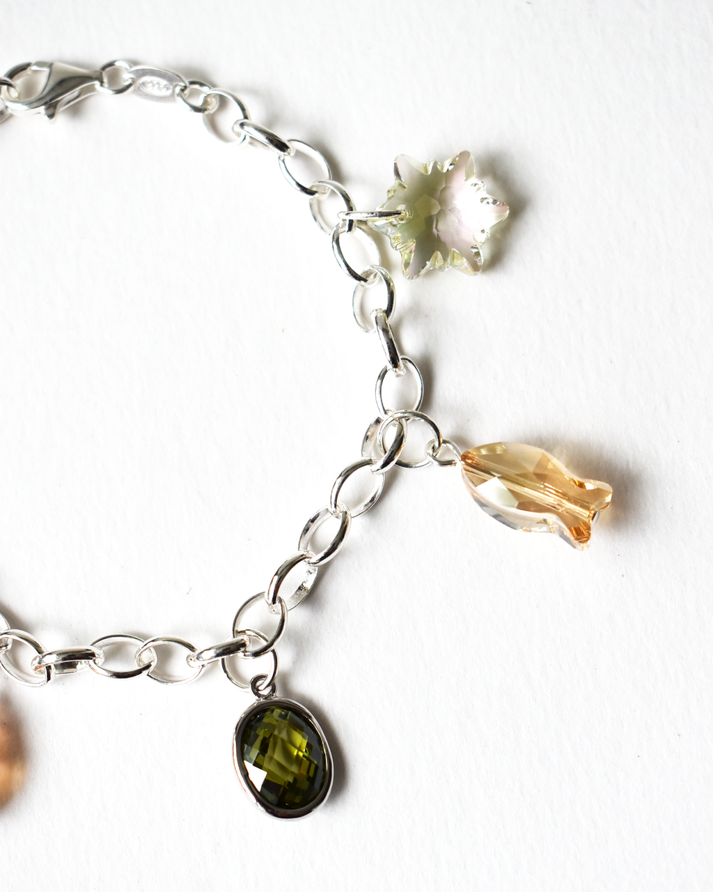 Champagne & Olive Crystal Charm Bracelet