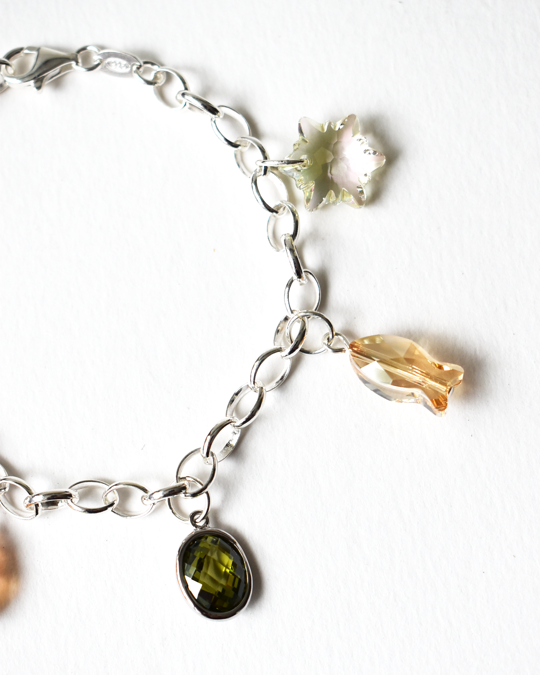 Champagne & Olive Crystal Charm Bracelet