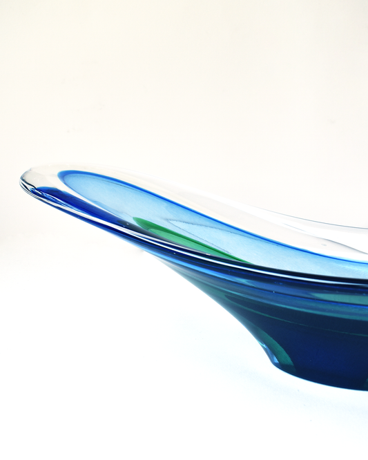 'Saturn' Blue & Green Oval Glass Plate