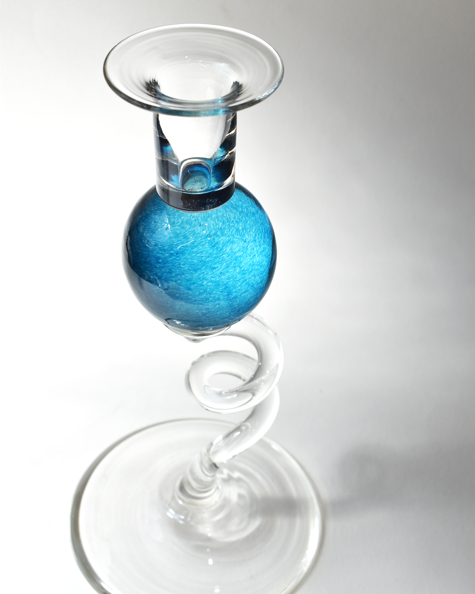 Aqua Blue 'Colourball' Blown Glass Candlestick