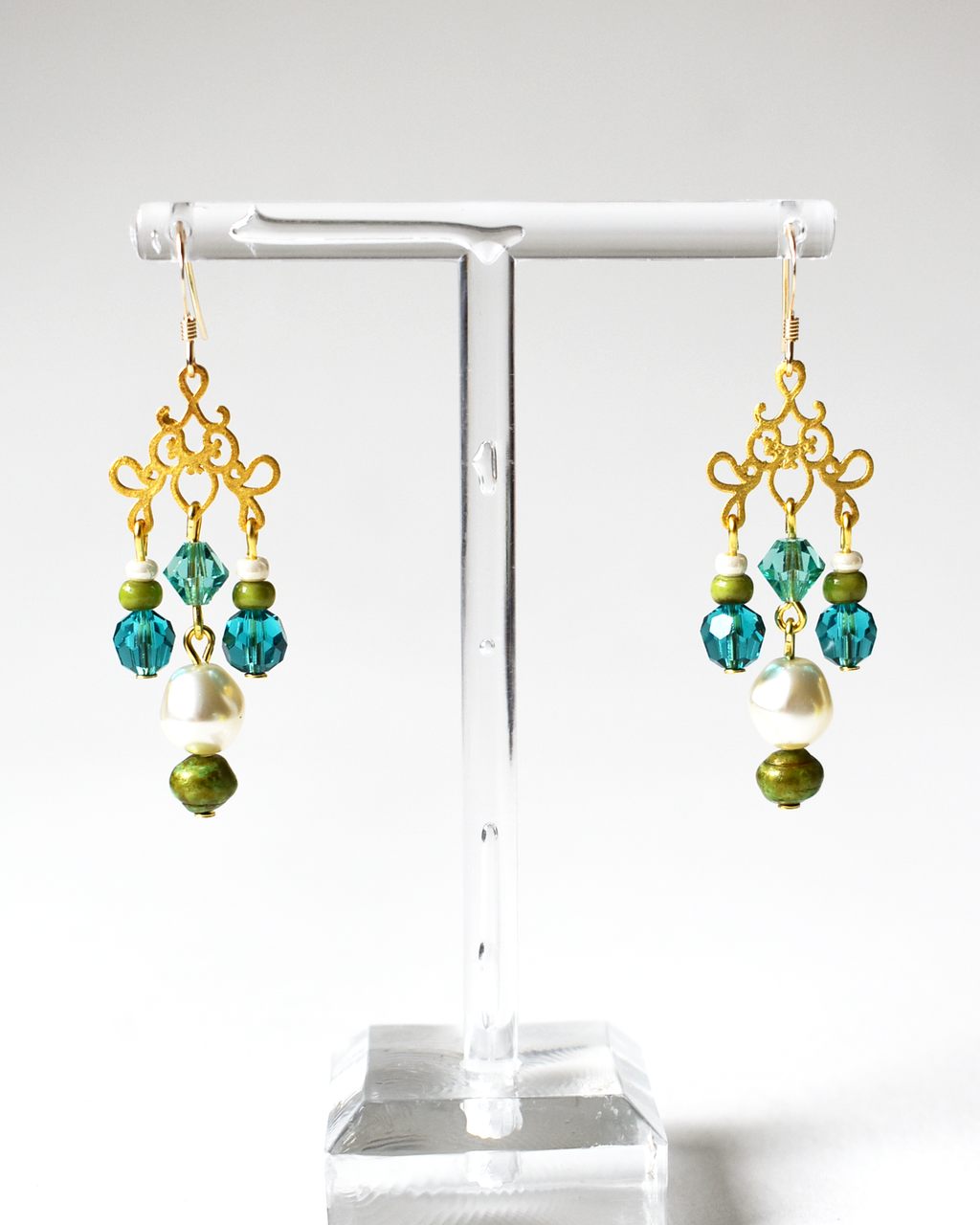 Pearl Drop Crystal Chandelier Hook Earrings
