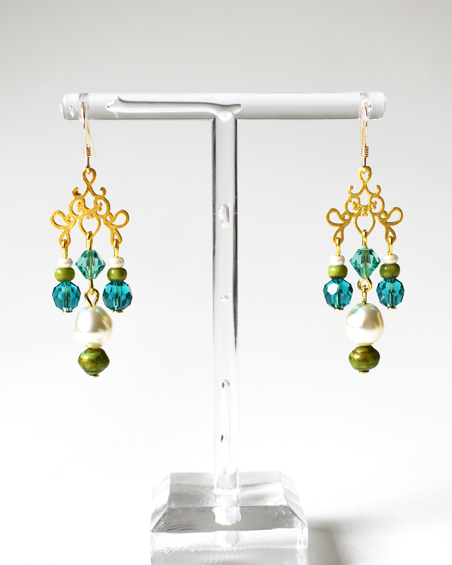 Pearl Drop Crystal Chandelier Hook Earrings