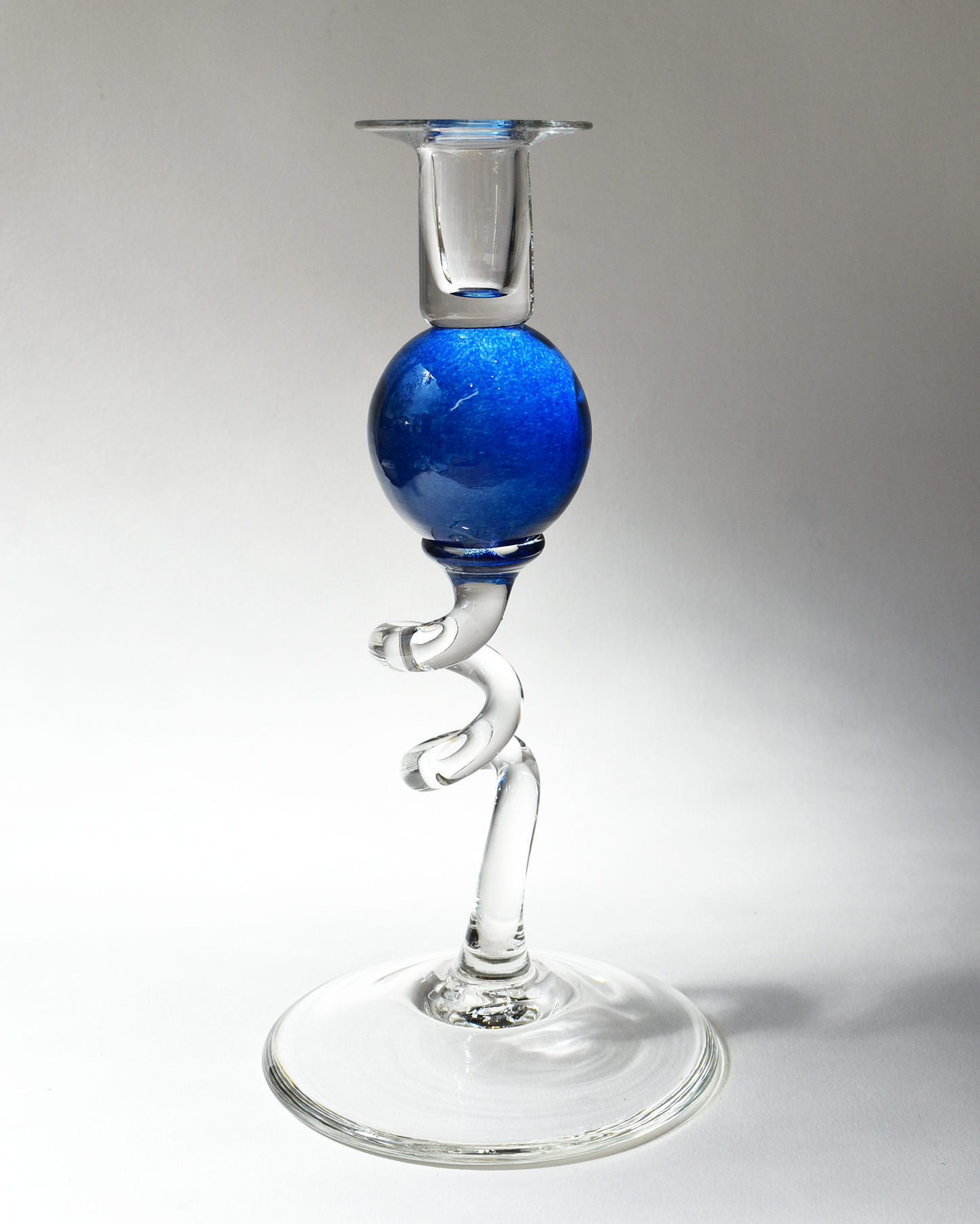 Royal Blue 'Colourball' Blown Glass Candlestick
