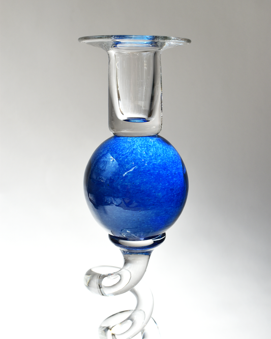 Royal Blue 'Colourball' Blown Glass Candlestick