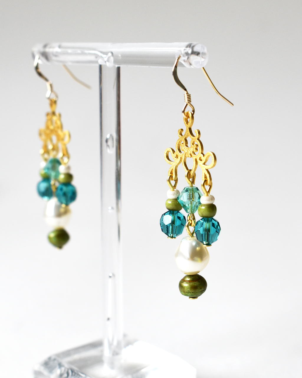 Pearl Drop Crystal Chandelier Hook Earrings