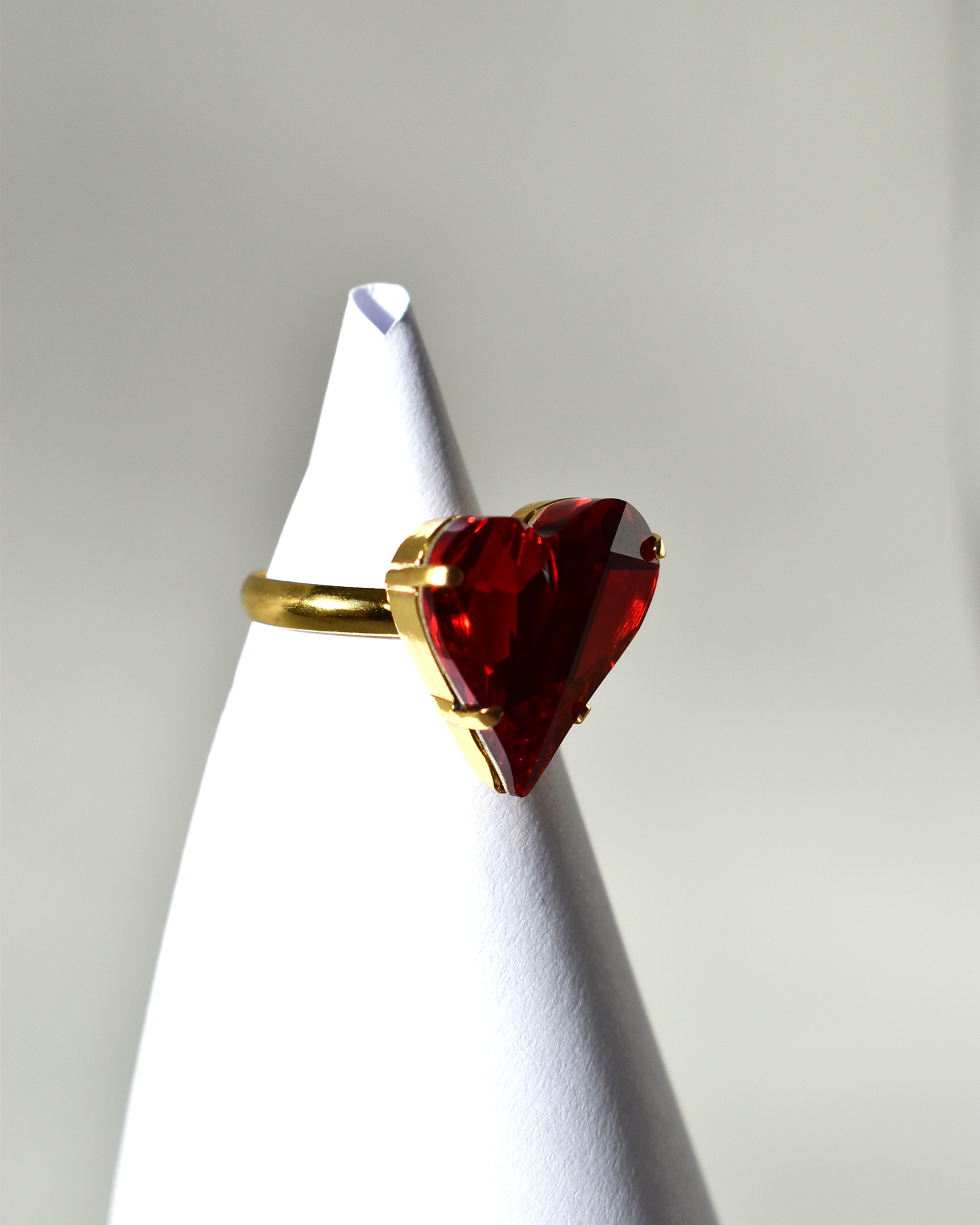 Ruby Red Heart Crystal Cocktail Ring