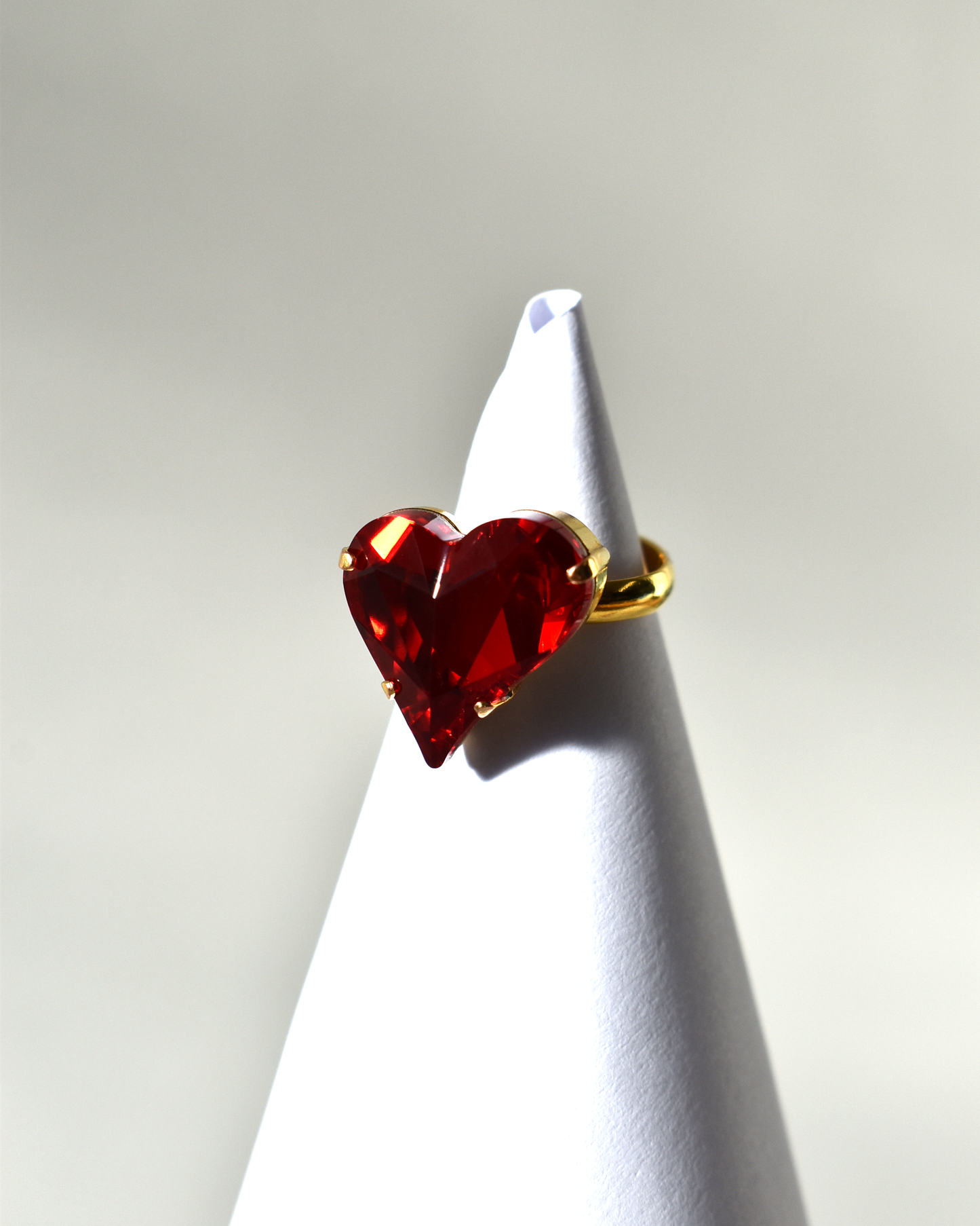 Ruby Red Heart Crystal Cocktail Ring