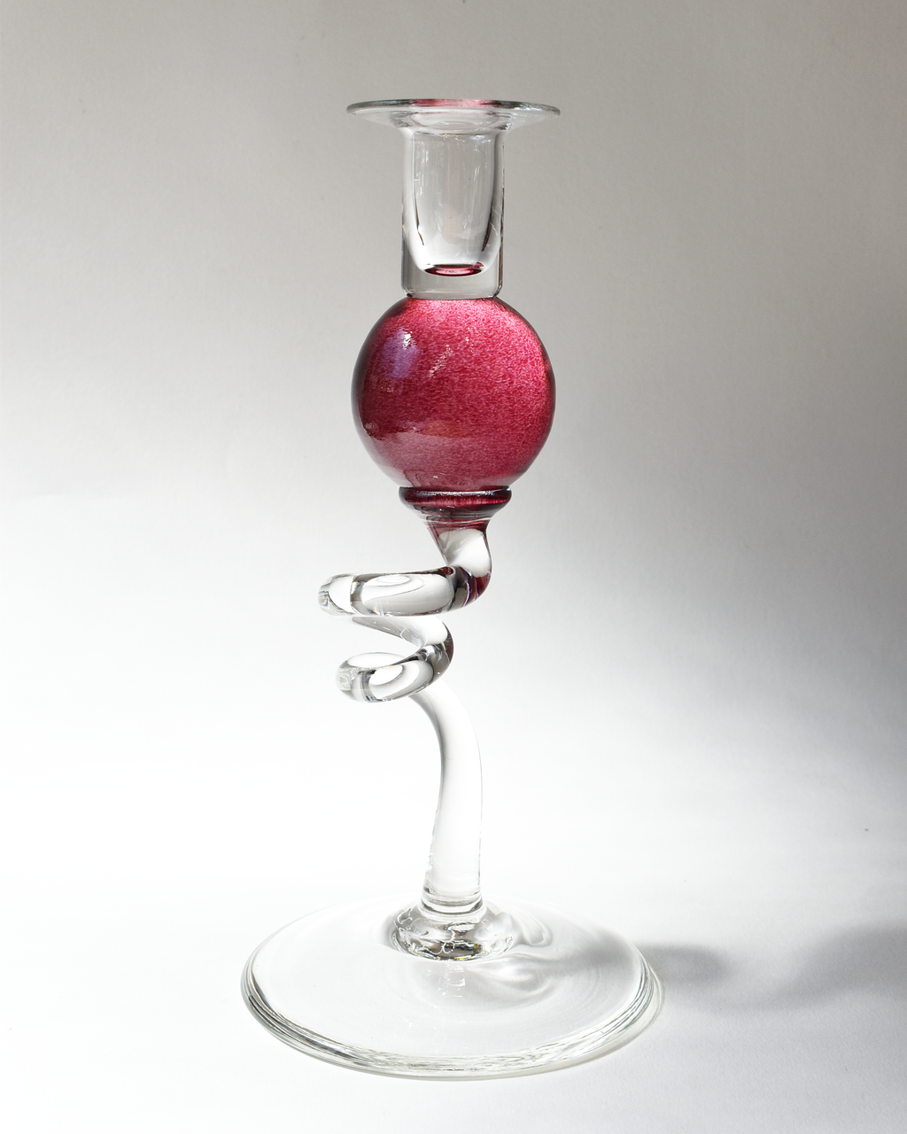 Cranberry Pink 'Colourball' Blown Glass Candlestick
