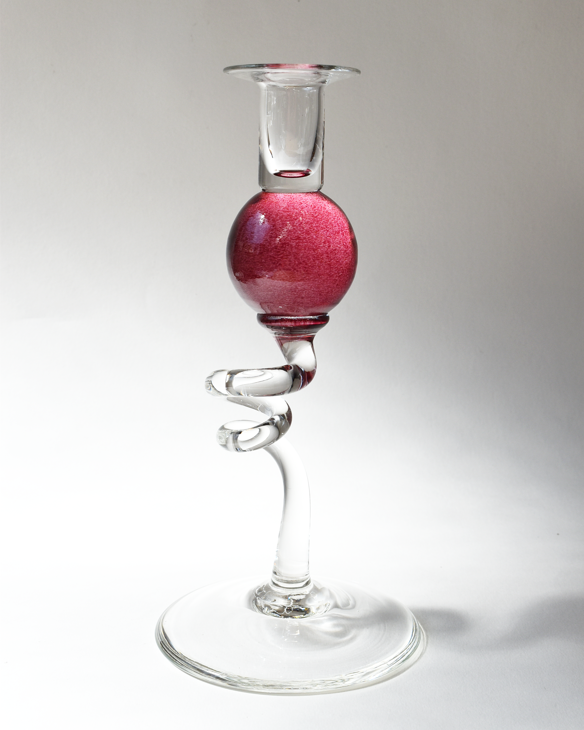 Cranberry Pink 'Colourball' Blown Glass Candlestick