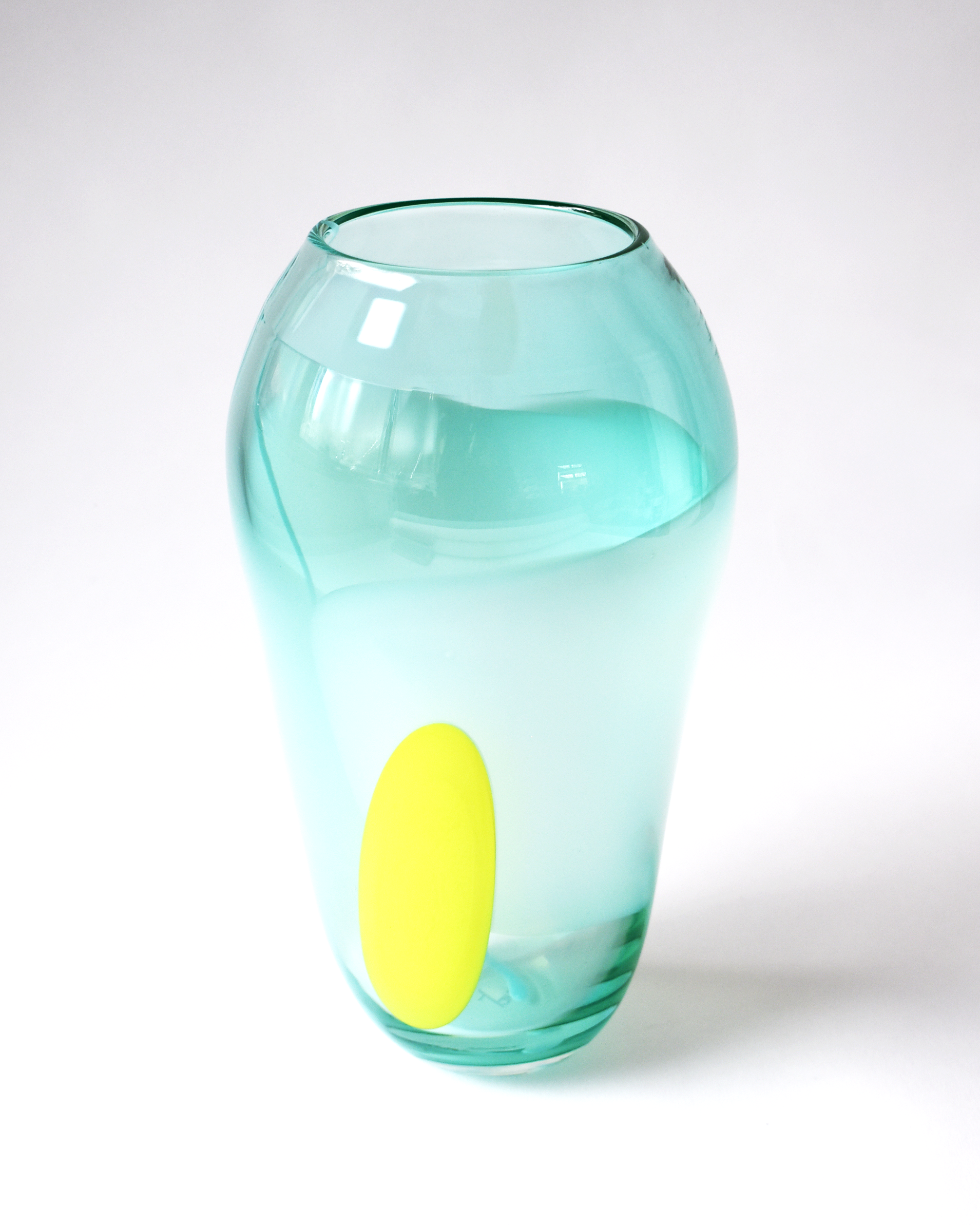 Turquoise, White & Yellow Abstract Blown Glass Vase