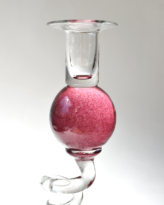 Cranberry Pink 'Colourball' Blown Glass Candlestick
