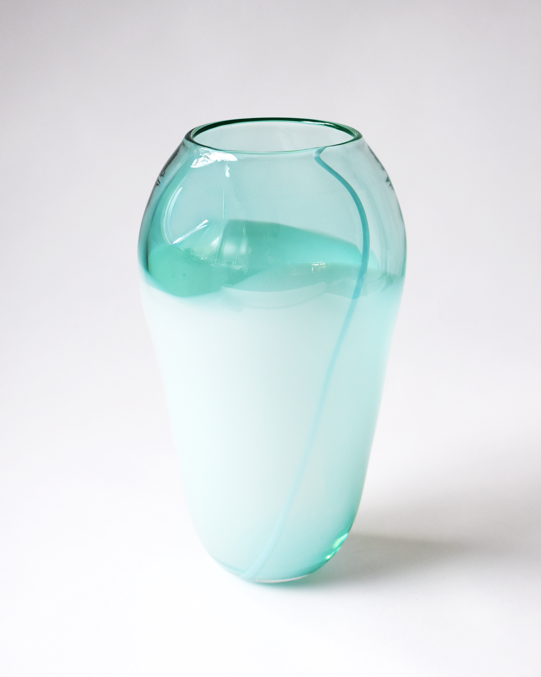 Turquoise, White & Yellow Abstract Blown Glass Vase