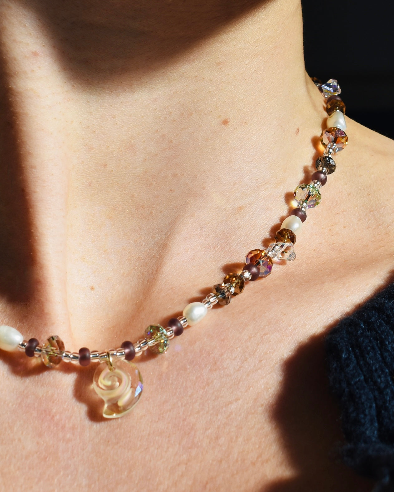 Seashell Crystal Pearl Bead Necklace