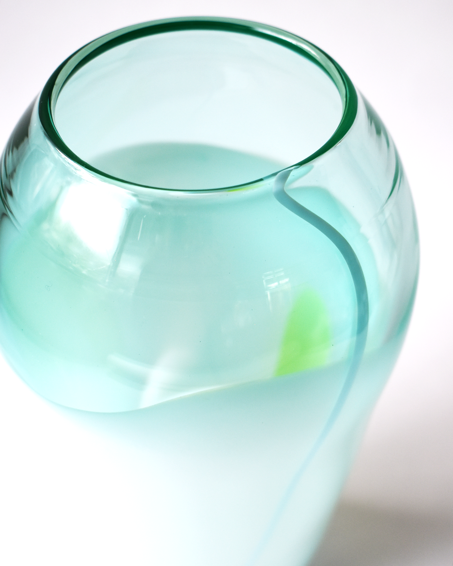 Turquoise, White & Yellow Abstract Blown Glass Vase