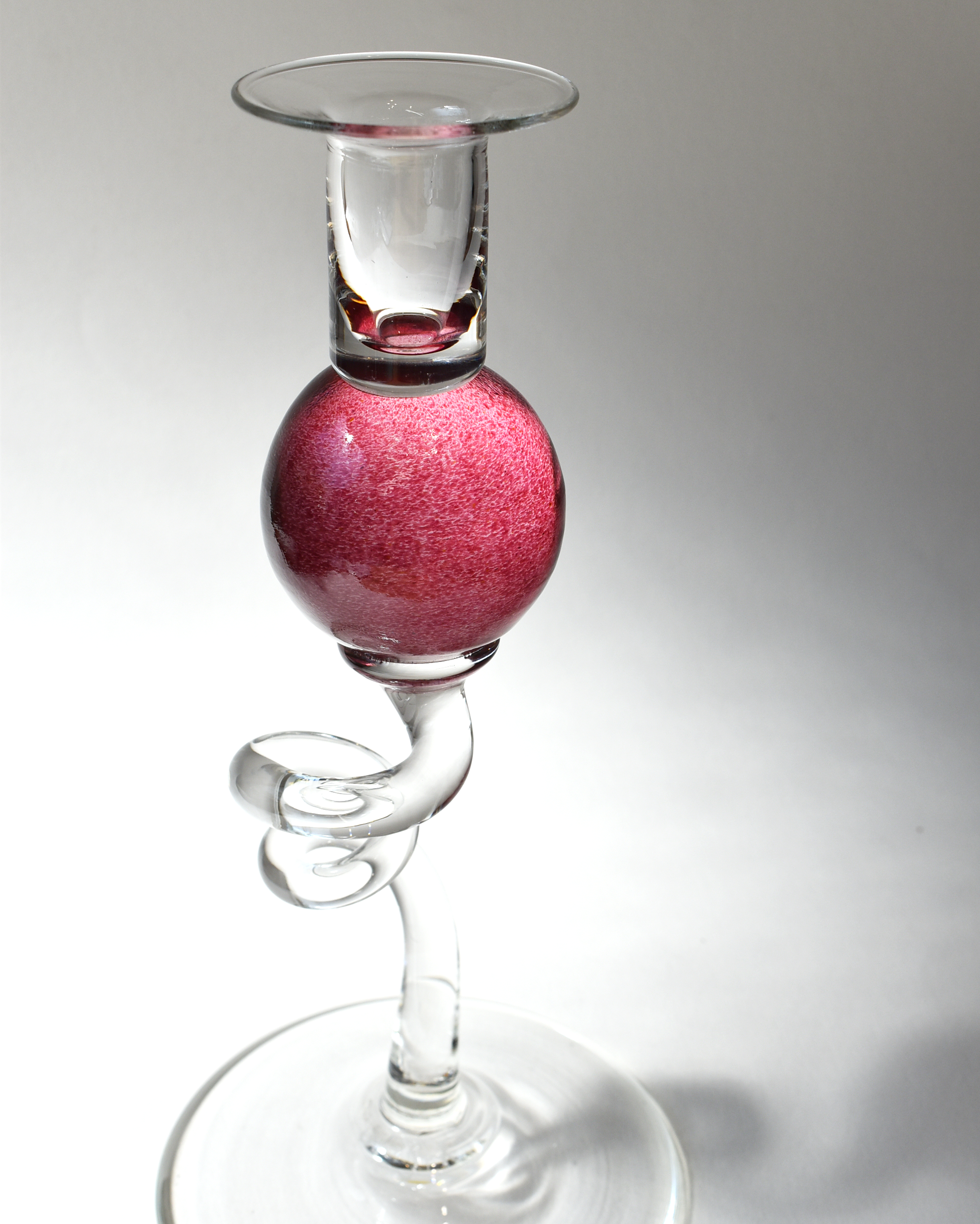 Cranberry Pink 'Colourball' Blown Glass Candlestick