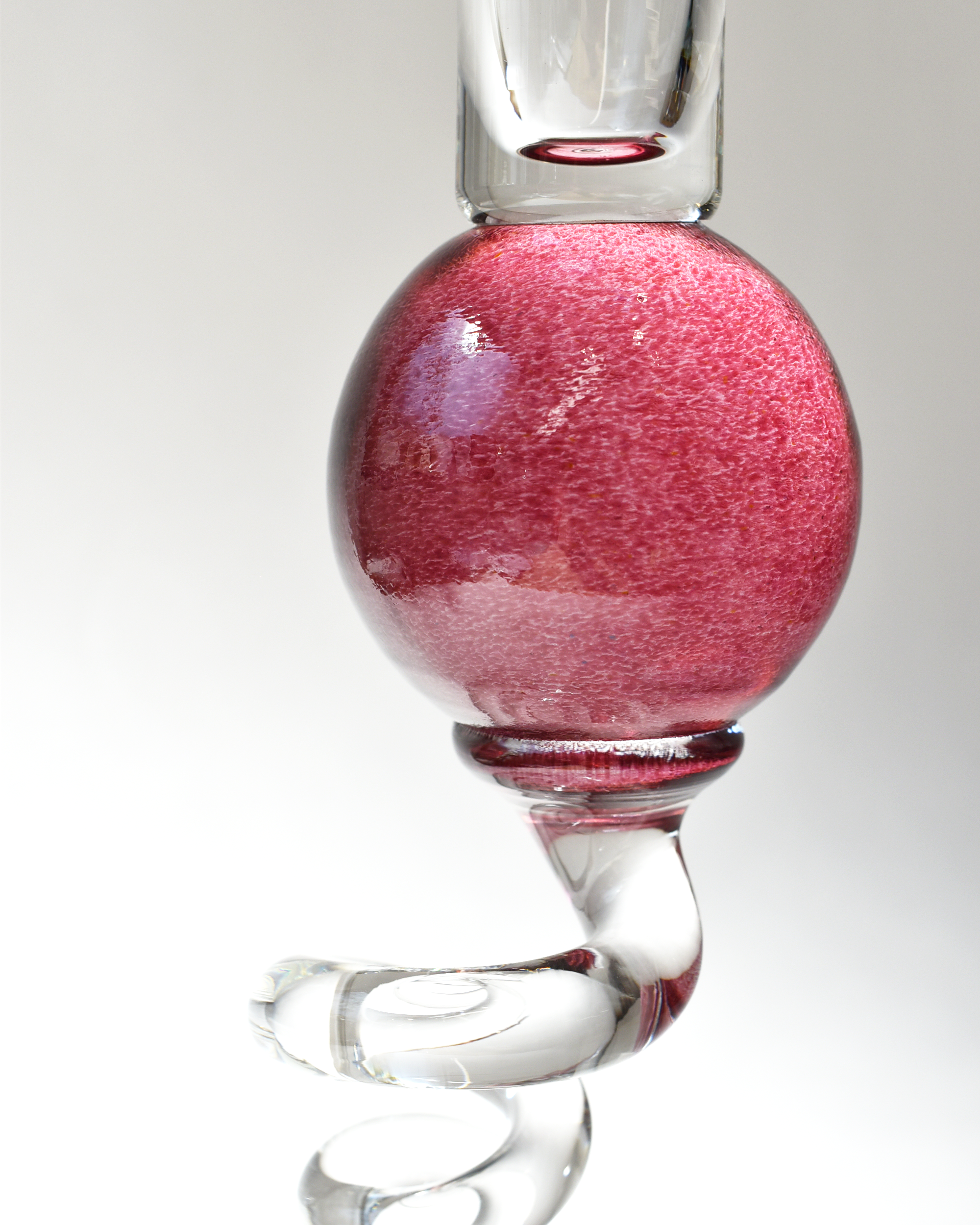 Cranberry Pink 'Colourball' Blown Glass Candlestick