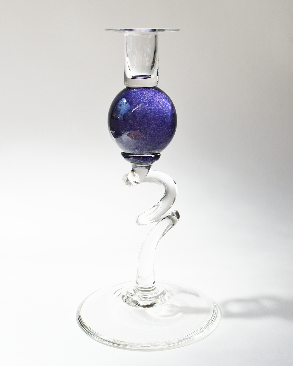 Purple 'Colourball' Blown Glass Candlestick