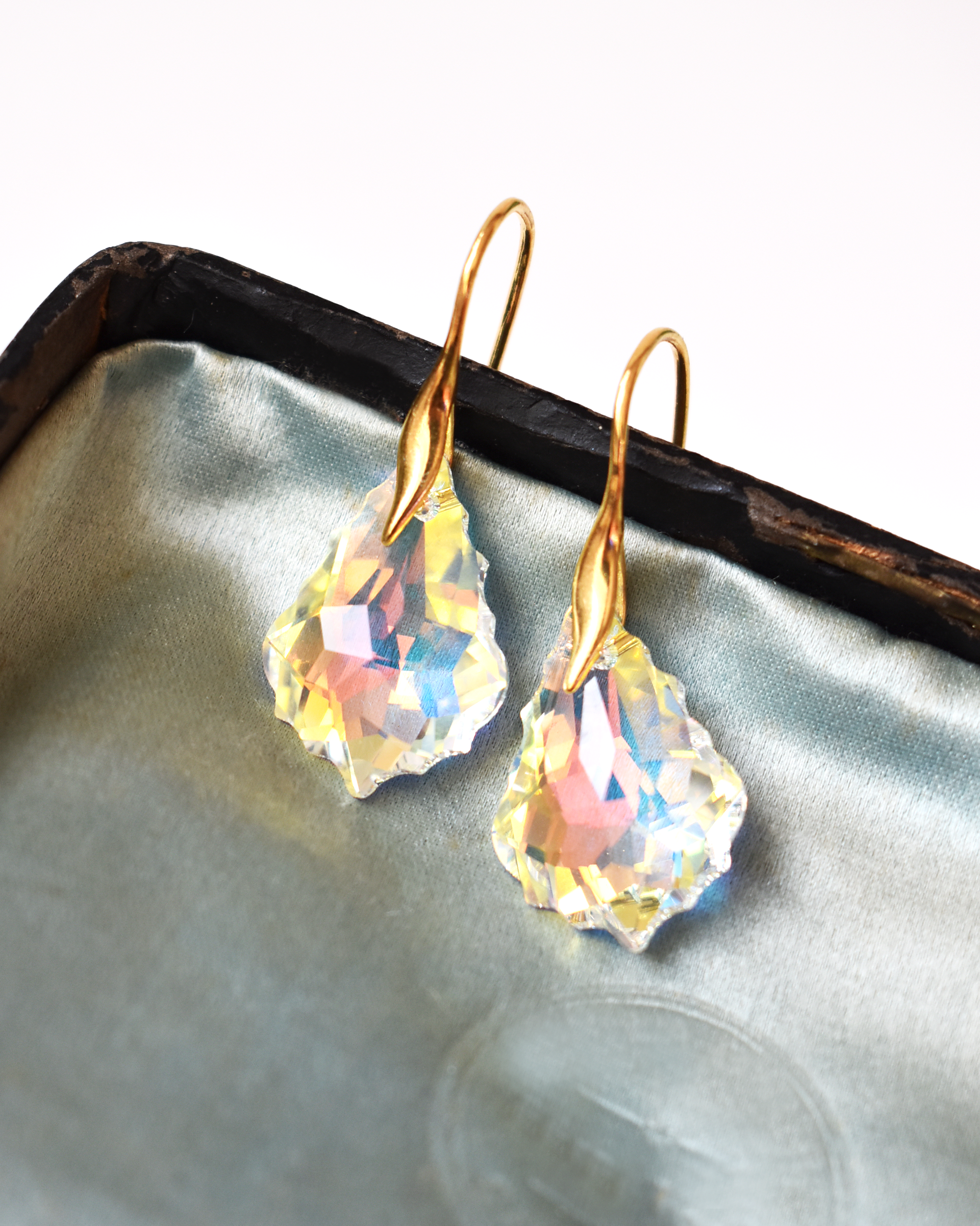 Iridescent Baroque Crystal Gold Earrings
