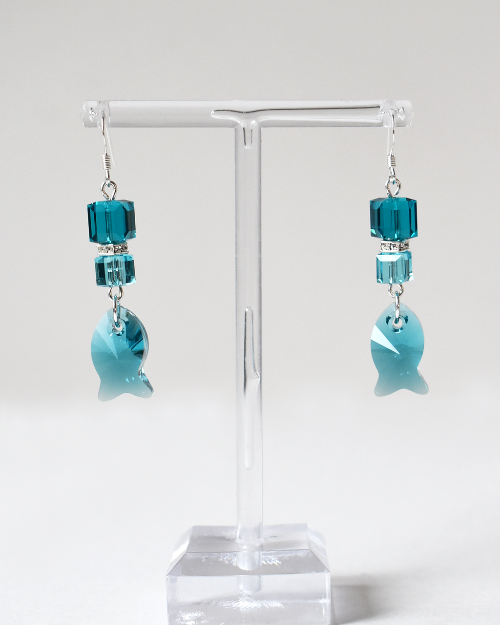 Blue Crystal Fish Drop Earrings