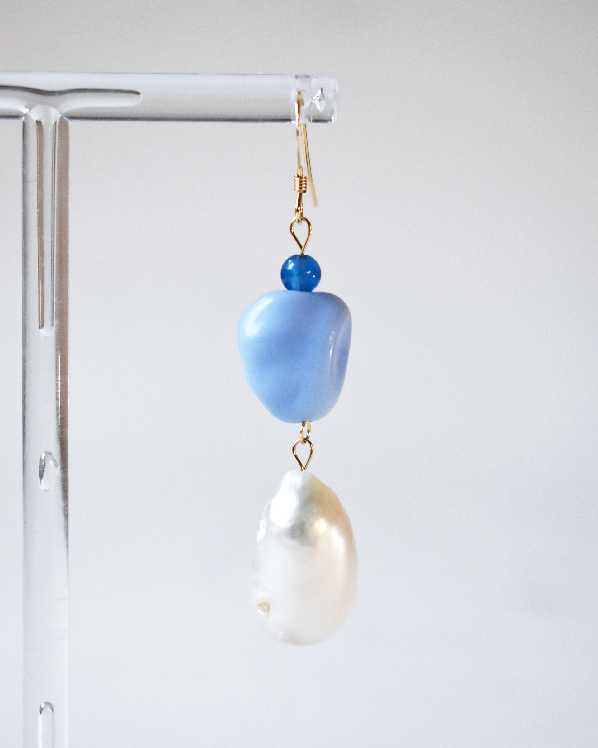 Freshwater Pearl Pale Blue Pebble Earrings