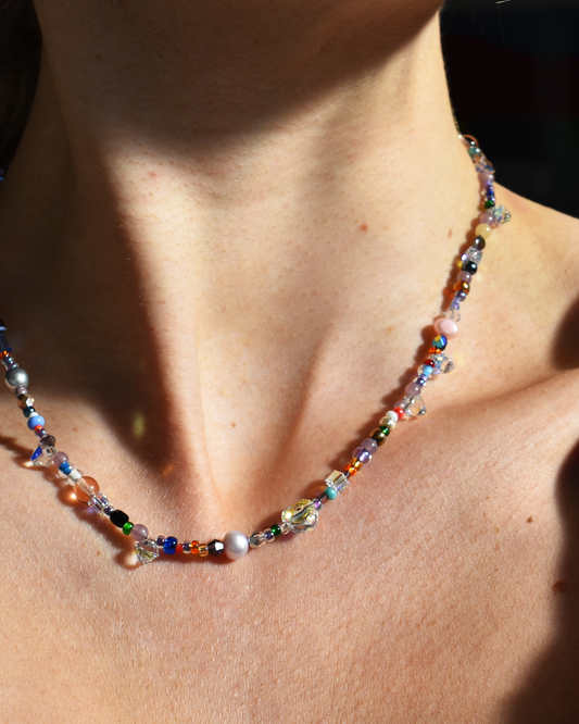 Shimmering Rainbow Seed Bead Necklace