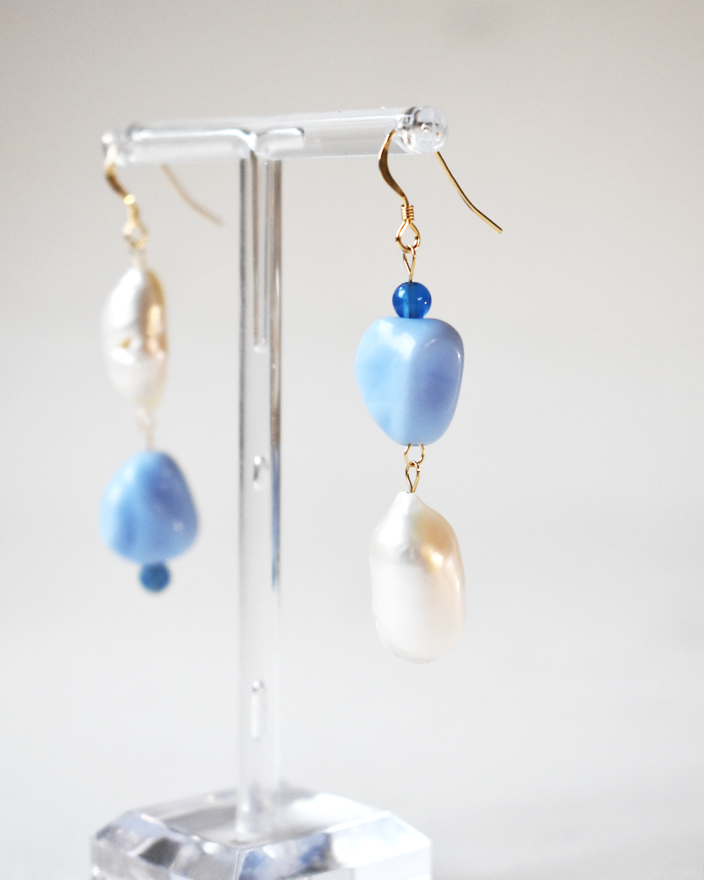 Freshwater Pearl Pale Blue Pebble Earrings