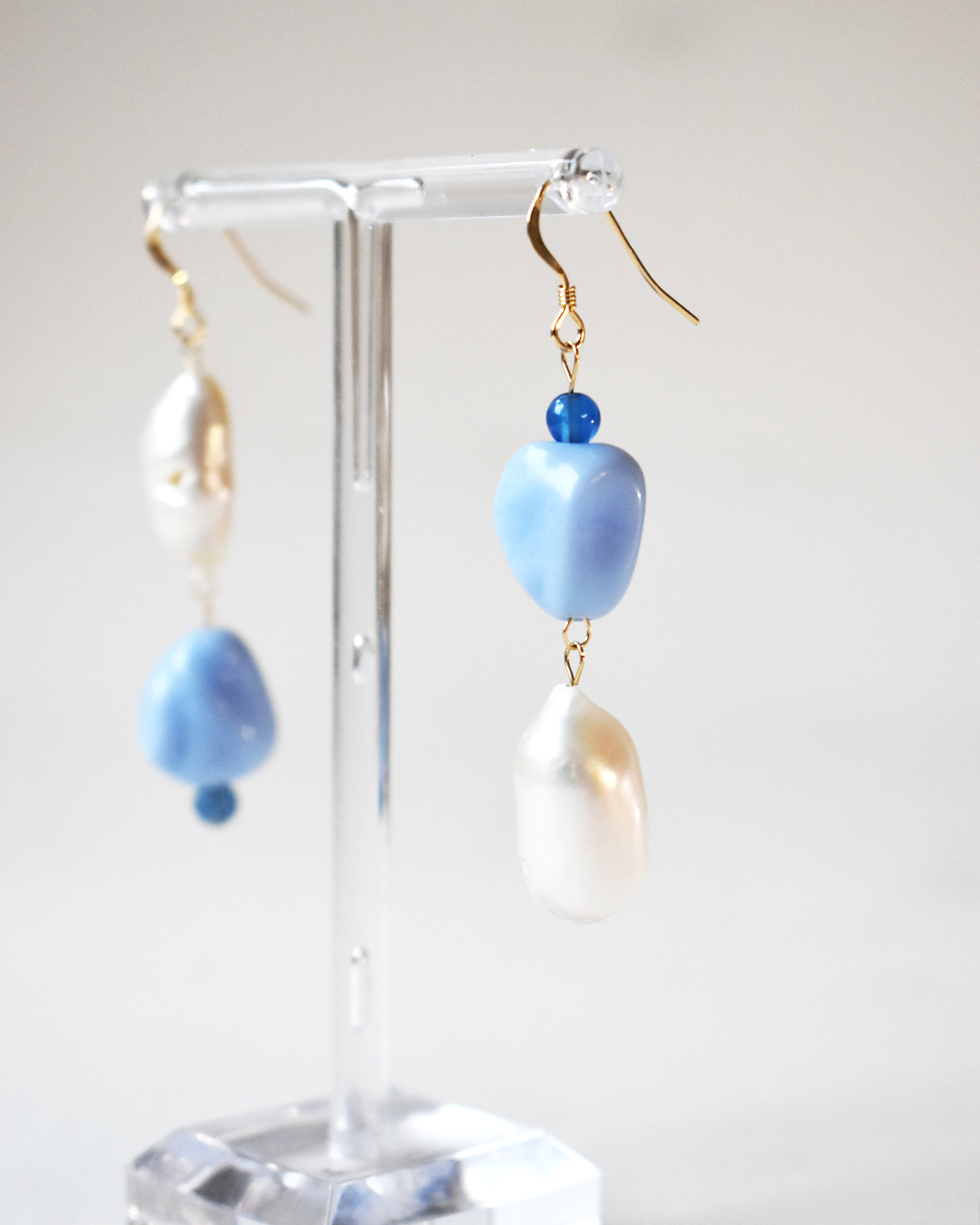 Freshwater Pearl Pale Blue Pebble Earrings
