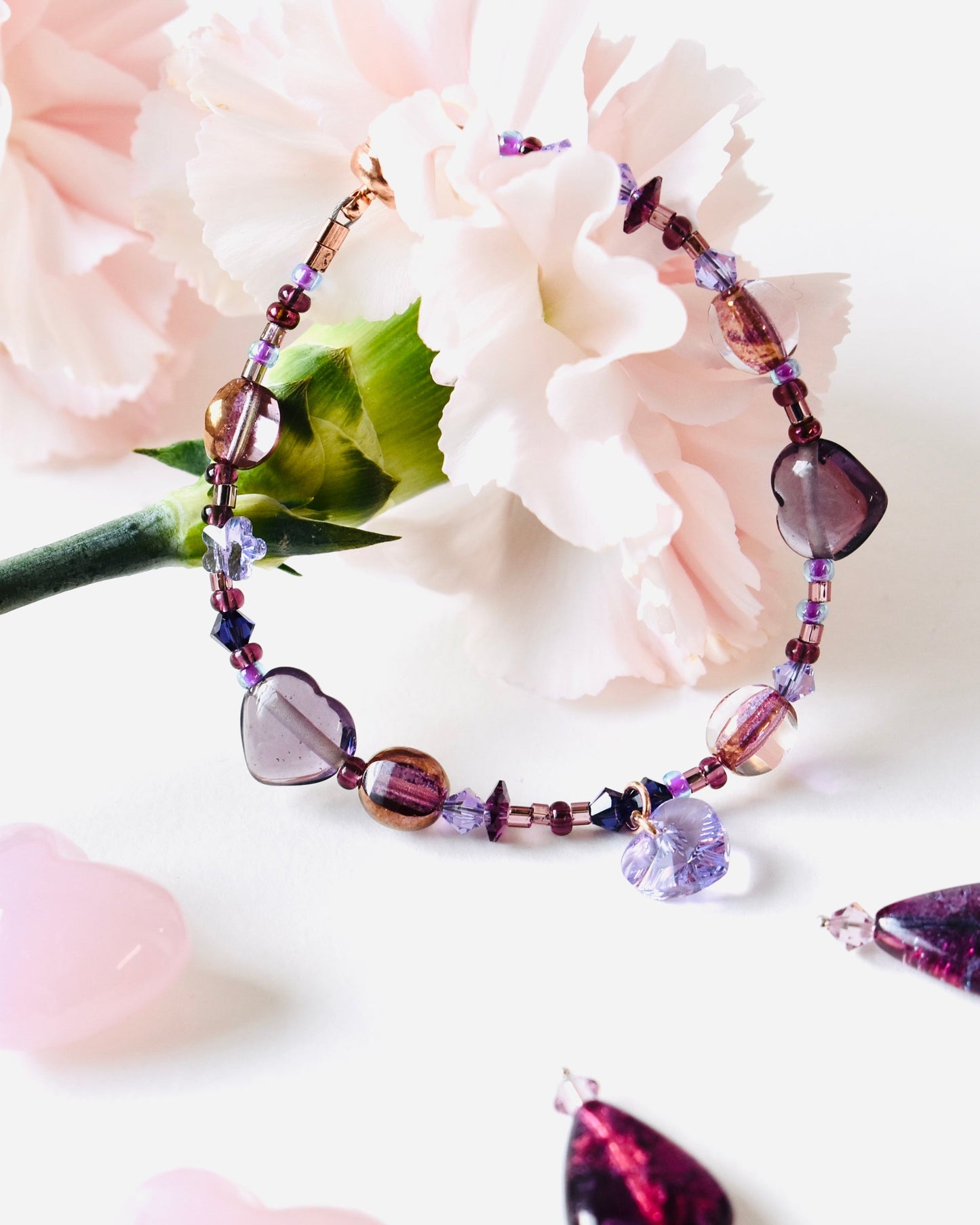 Pink & Purple Heart Crystal Bracelet