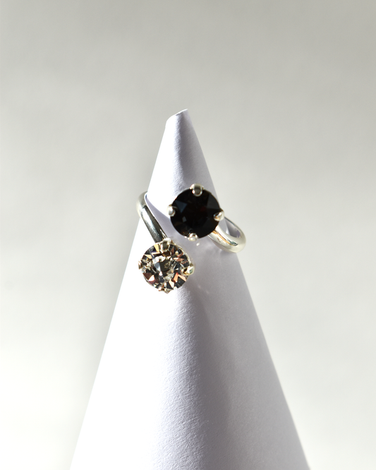 Clear & Black Crystal Cocktail Ring