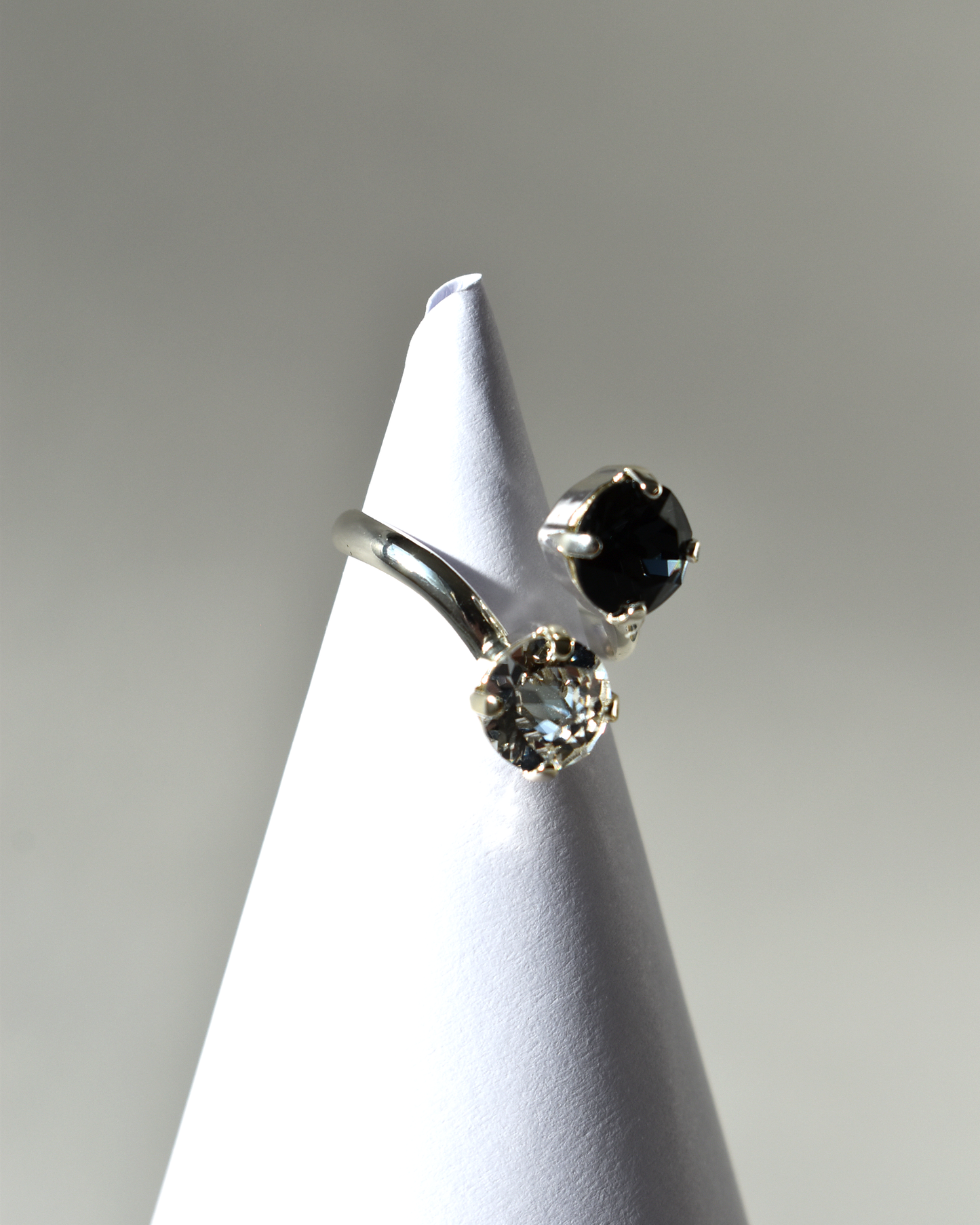 Clear & Black Crystal Cocktail Ring