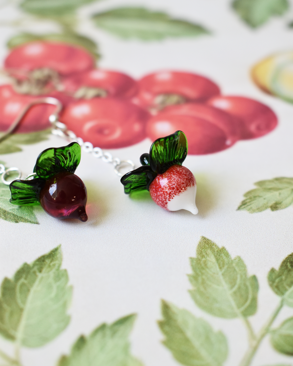 'Garden Radishes' Glass Drop Earrings