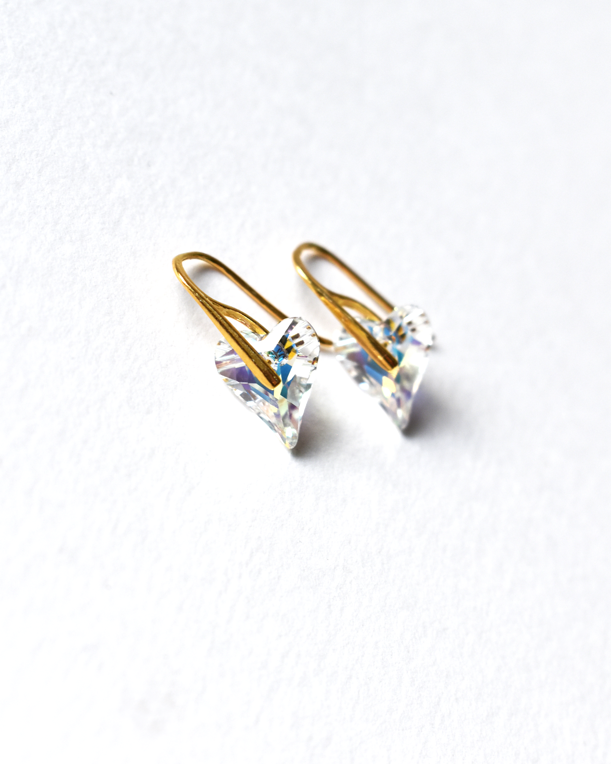 Iridescent Crystal Heart Gold Earrings