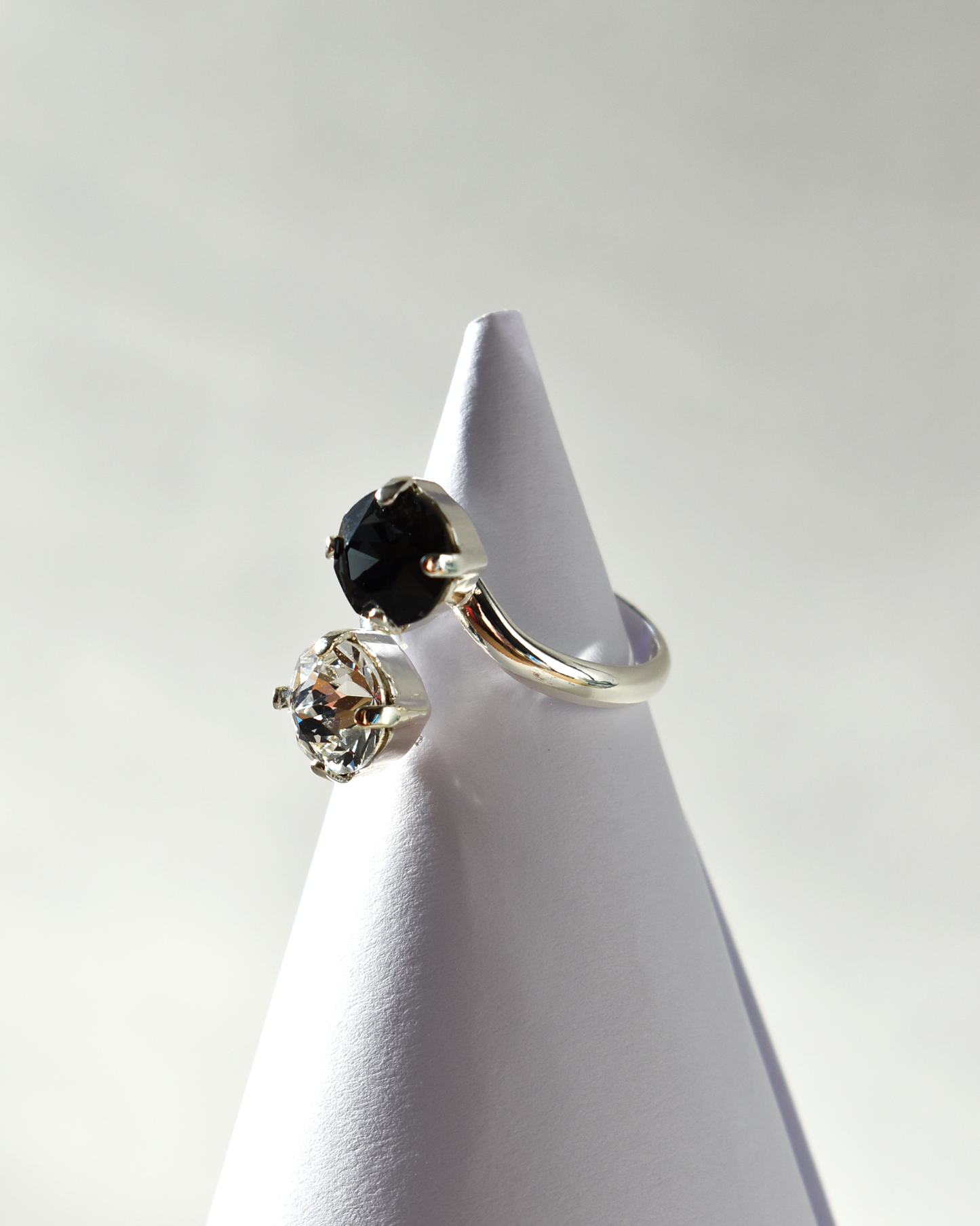 Clear & Black Crystal Cocktail Ring